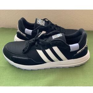adidas Womens Black White Stripe Low Top Sneakers Lace Up Athletic Shoes Size 9